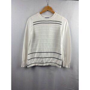 Laura Scott Women’s Medium Striped Cotton Blend Sweater White & Black